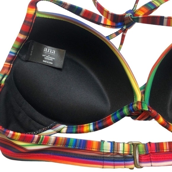 A.N.A - A NEW APPROACH Black & Multicolor Striped Push-Up Bikini Set -Size Small - Picture 3 of 8